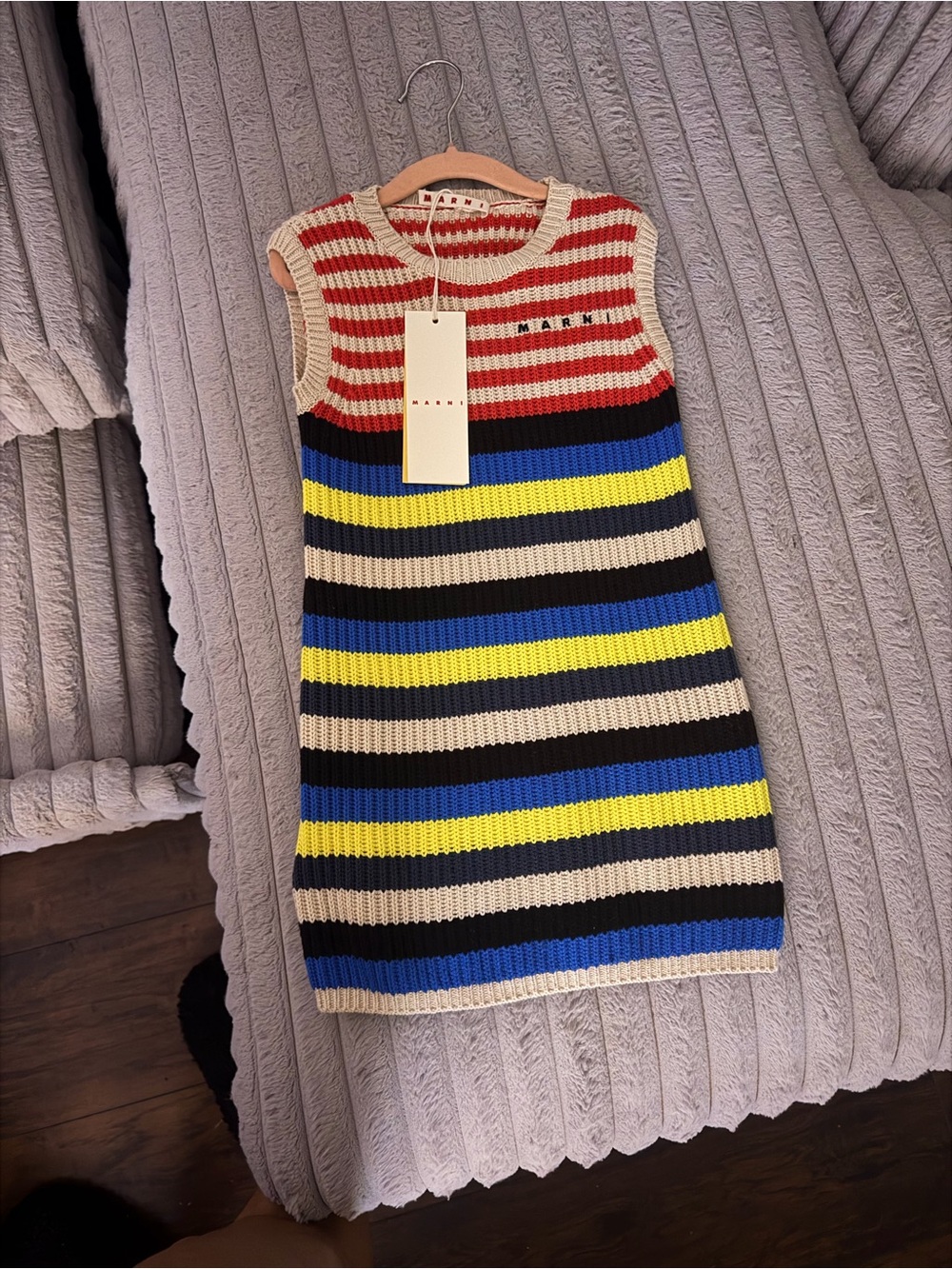 Marni Kids Striped Knit Sleeveless Dress - Red, Blue, Yellow, Cream, Black